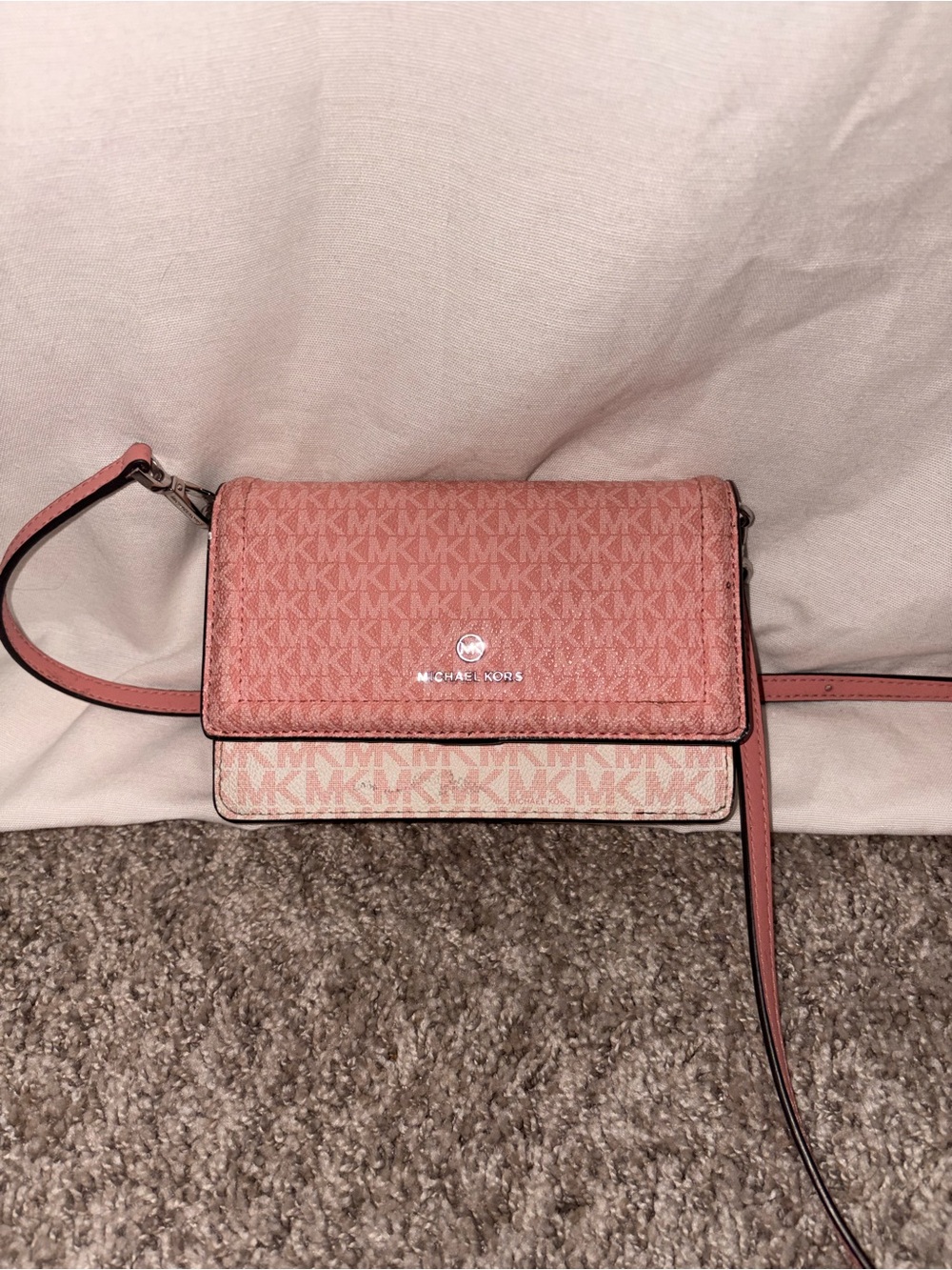 Michael Kors Coral and Light Pink MK Logo Crossbody